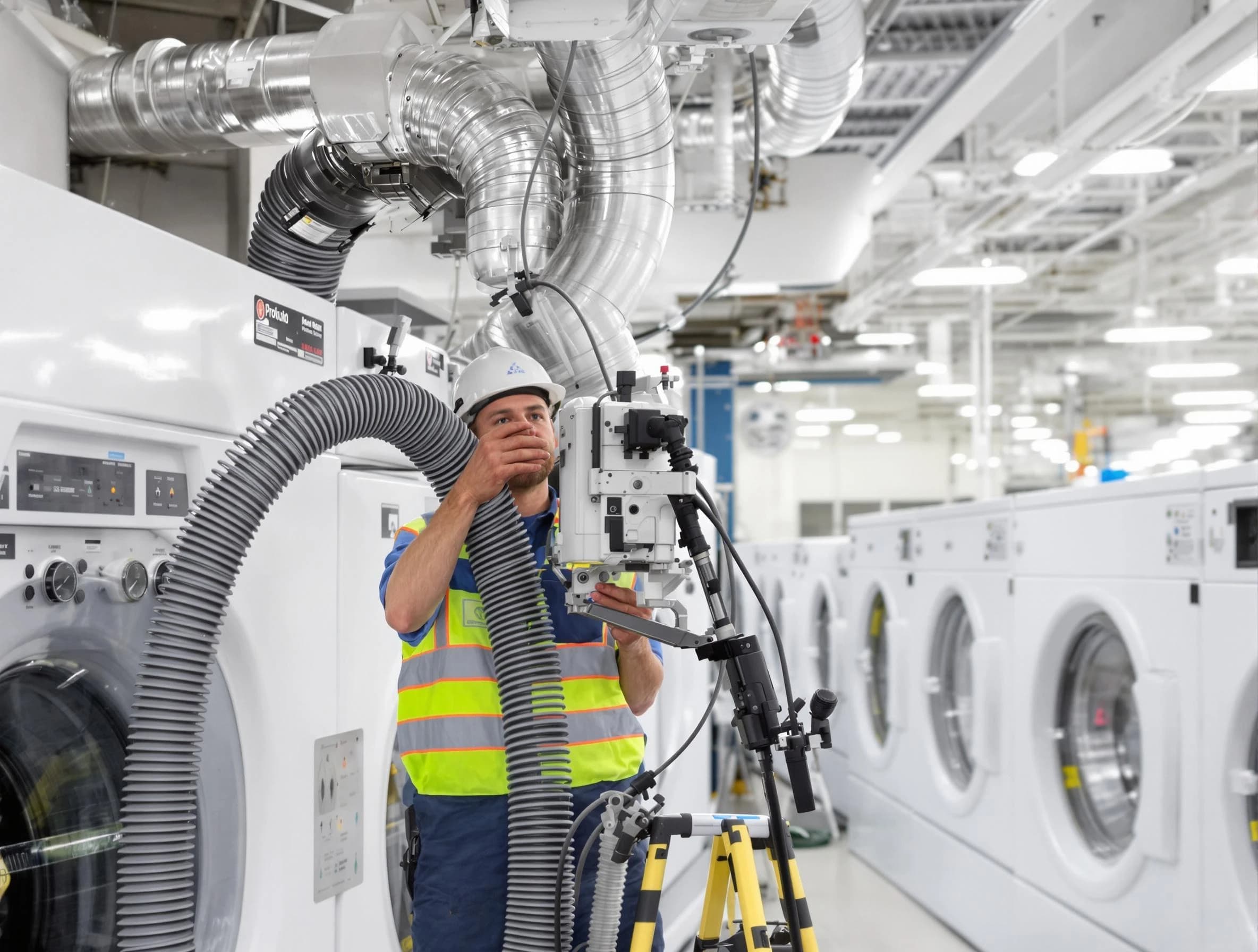 Conyers Dryer Vent Cleaning team performing commercial-grade dryer vent cleaning at a business facility in Conyers