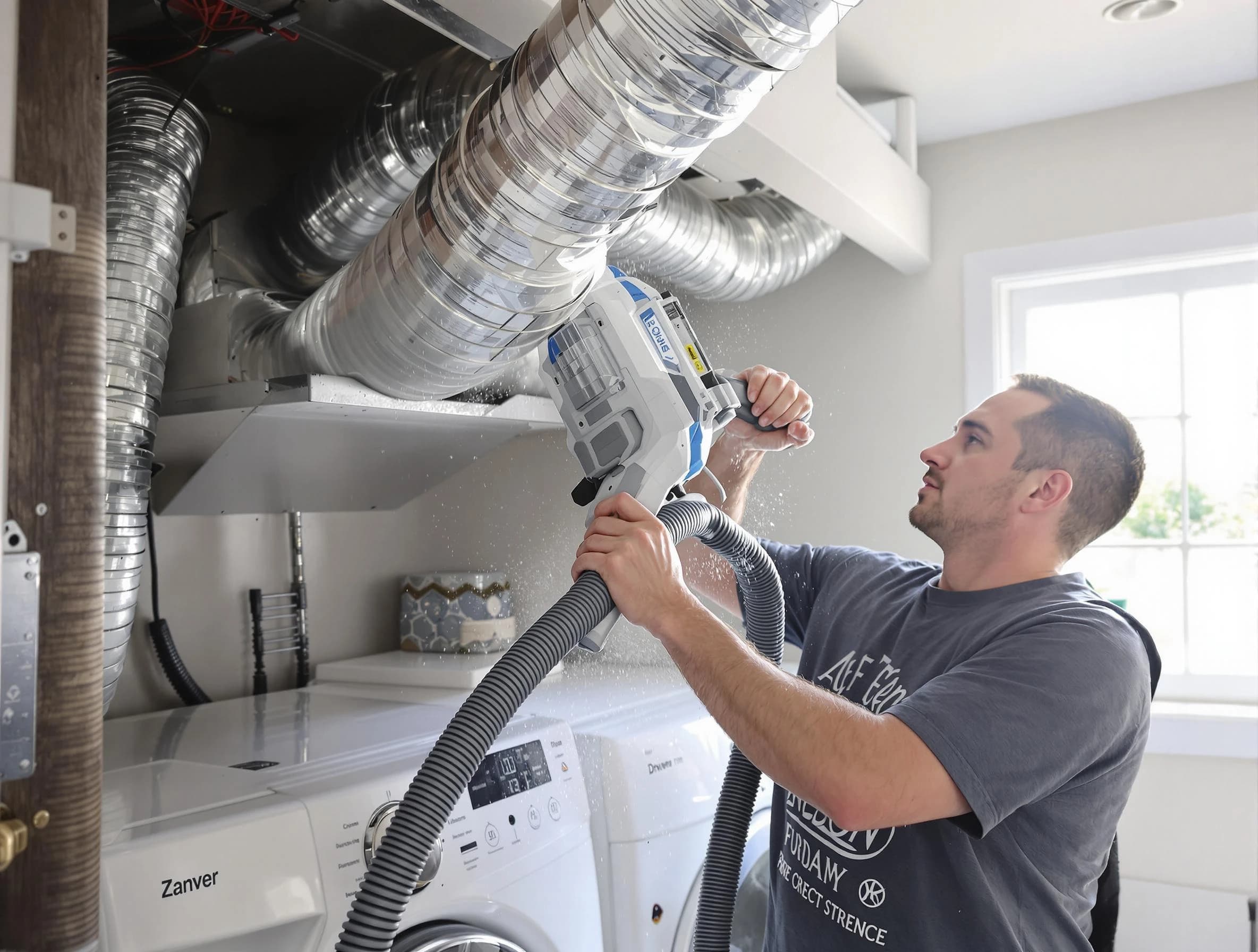 Conyers Dryer Vent Cleaning specialist cleaning deep within a dryer vent duct system in Conyers