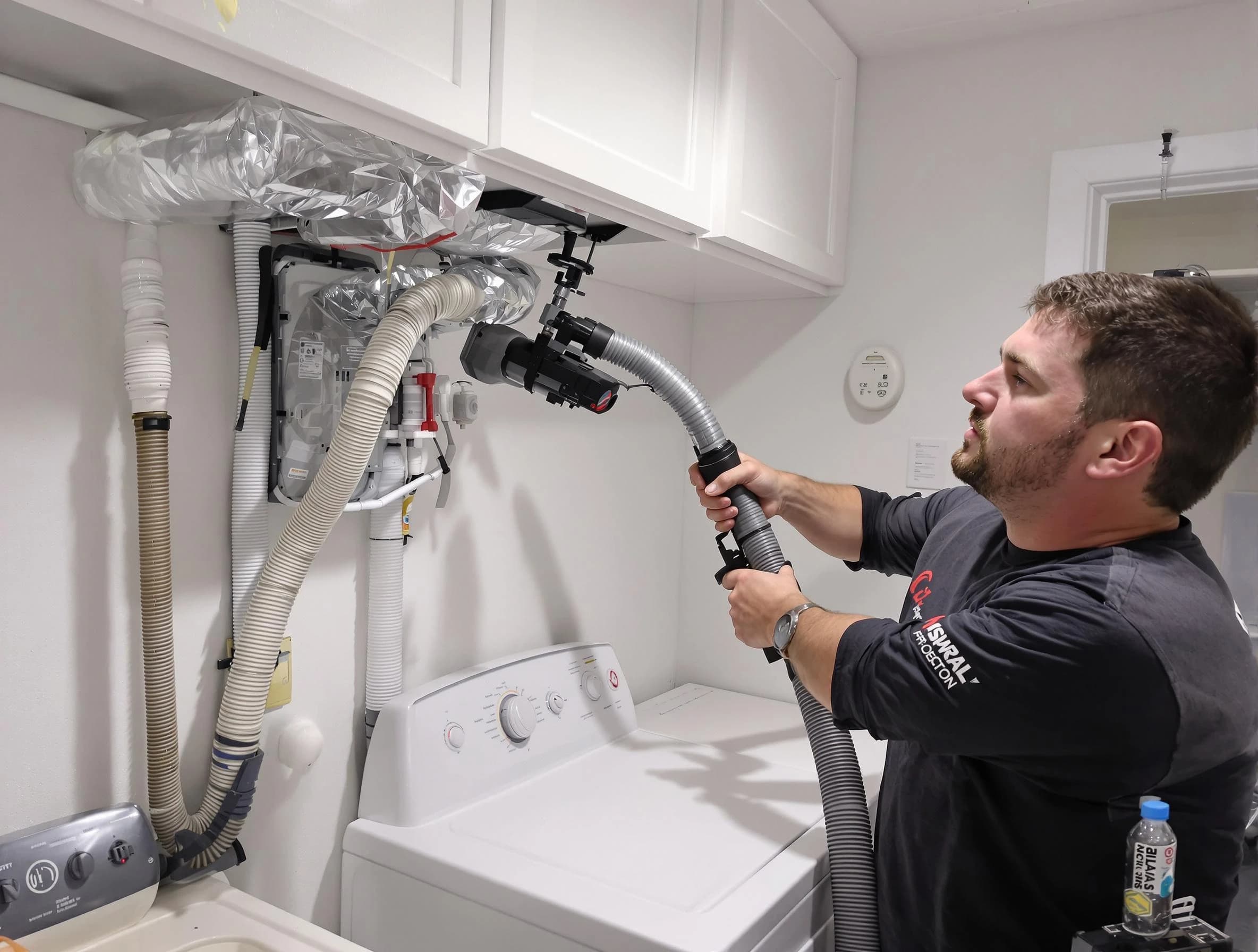 Conyers Dryer Vent Cleaning certified technician performing safety-focused gas dryer vent cleaning in Conyers